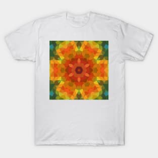 Retro Mandala Flower Orange Yellow and Green T-Shirt